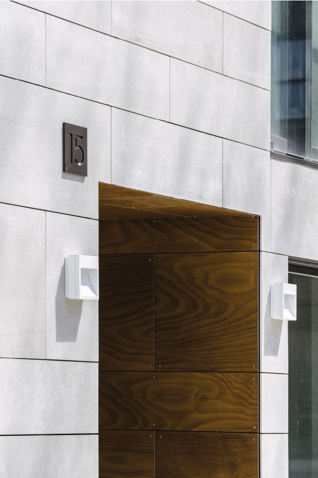 15 East 19 Street Porcelain facade entry with wall mounted lights