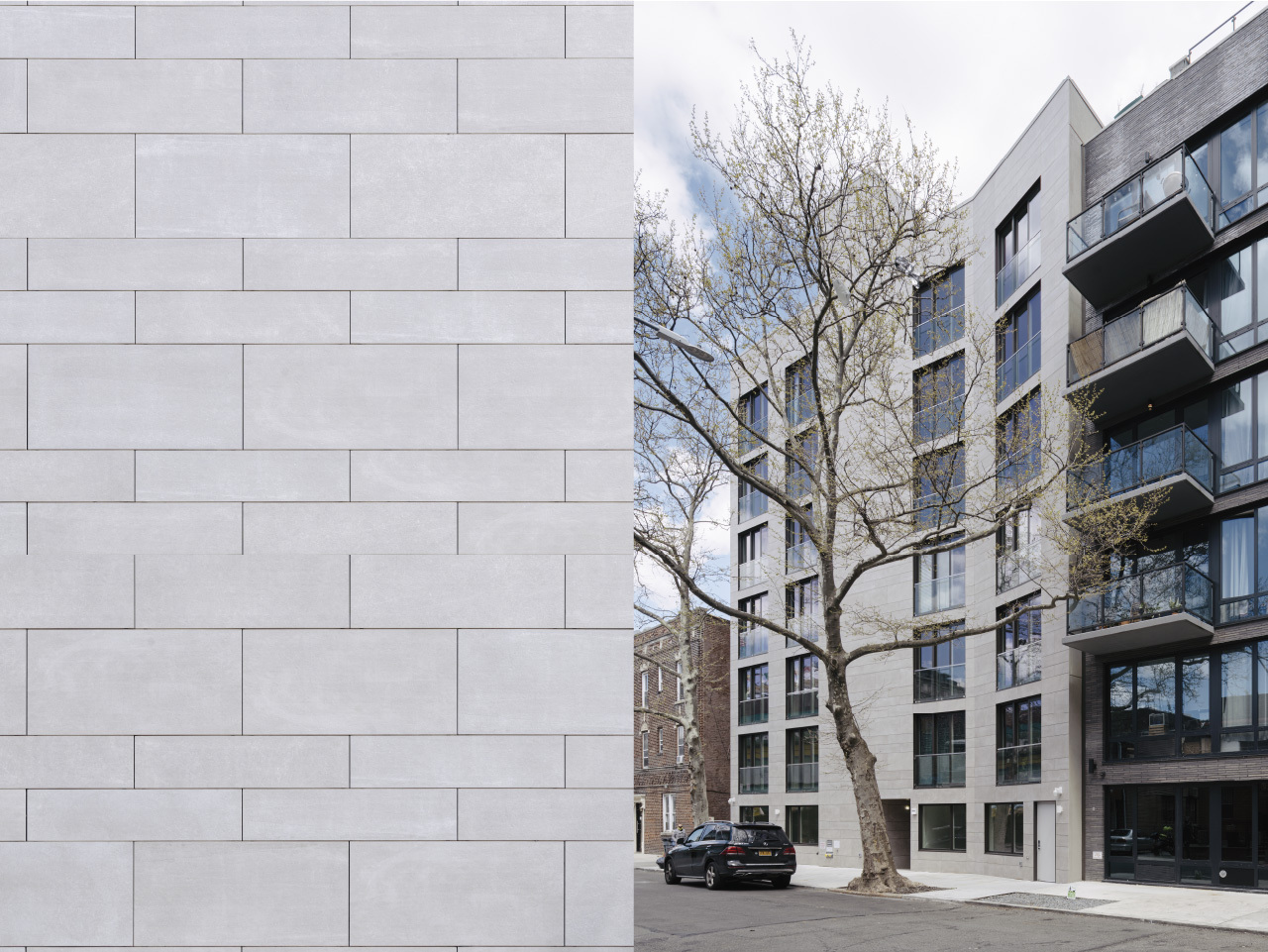 15 East 19 Street Staggered pattern large format porcelain panels at Porcelain cladding facade multi family building