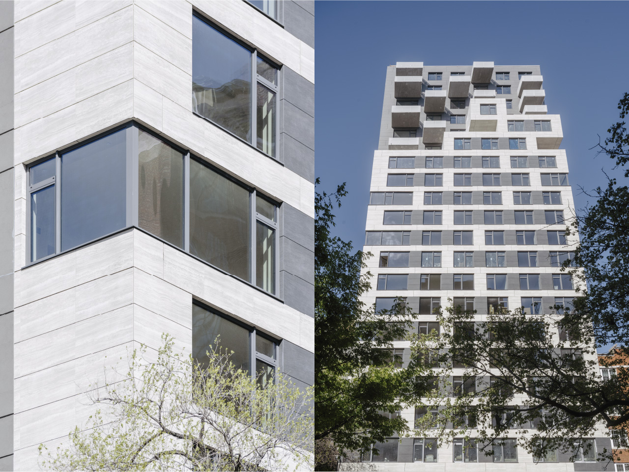 511 East 86 Street Corner window with porcelain cladding return and front elevation of porcelain facade