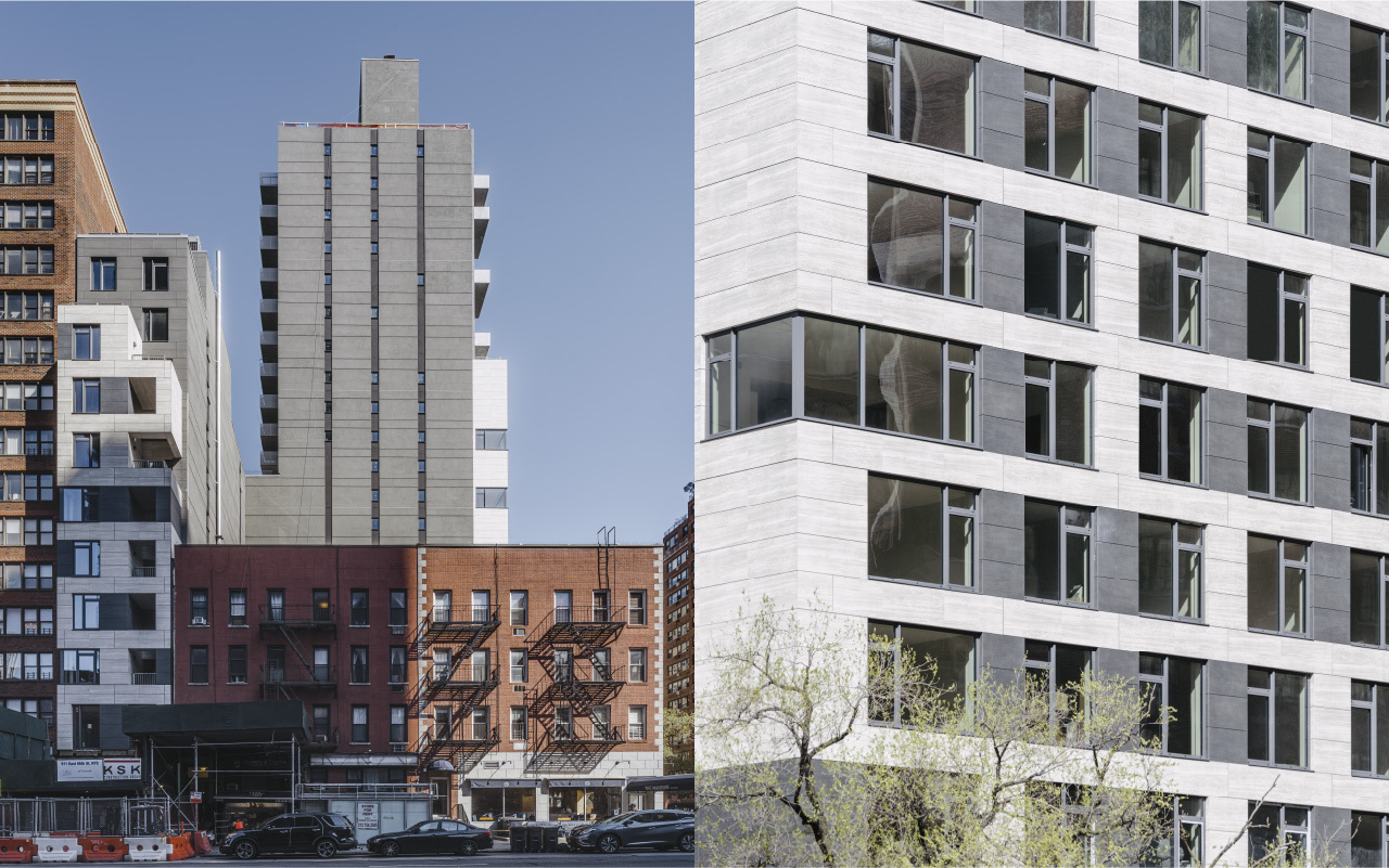 511 East 86 Street Rear facade with porcelain cladding and dark gray porcelain cladding accents