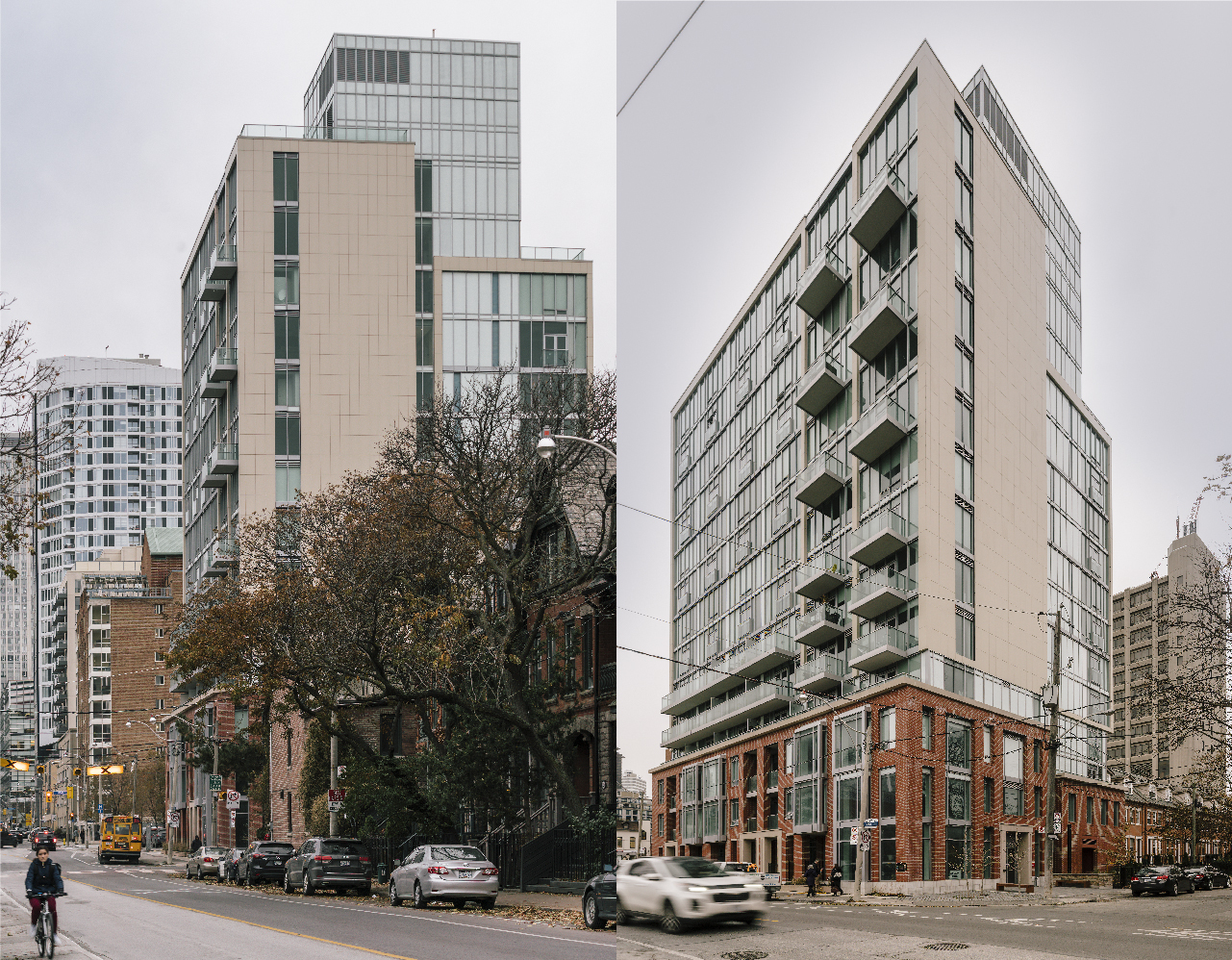 O2 Boutique Condos Street view of Cladded elevation and Porcelain cladding corner articulation