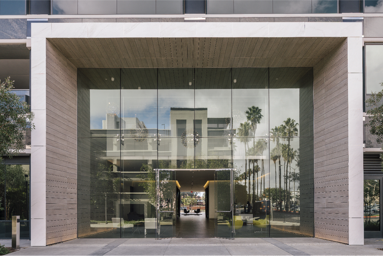 Pacific Center Entrances View of main building entrance with Porcelain Cladding