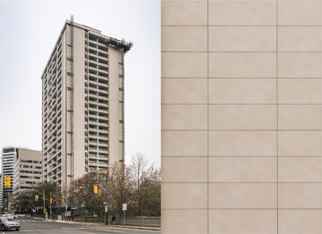 St Claire Apartments Main building facade with large format porcelain rainscreen wall system