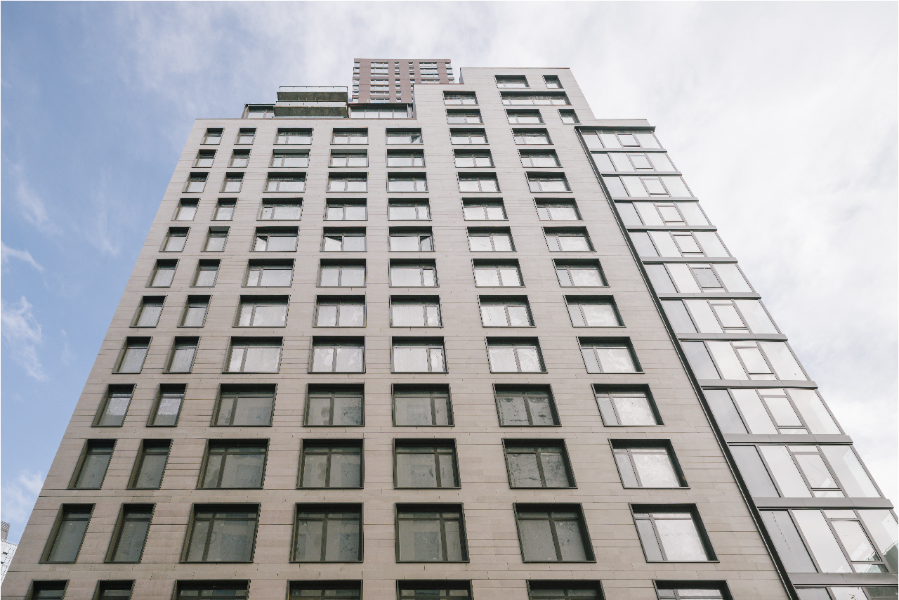 The Nevins Front view of tower with Porcelain cladding ventilated facade