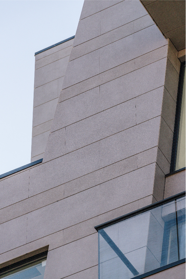 East 100 Street Sloped facade with porcelain cladding