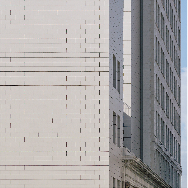 Indigo Hotel Color and module coordination of Porcelain Cladding and original Stone Veneer