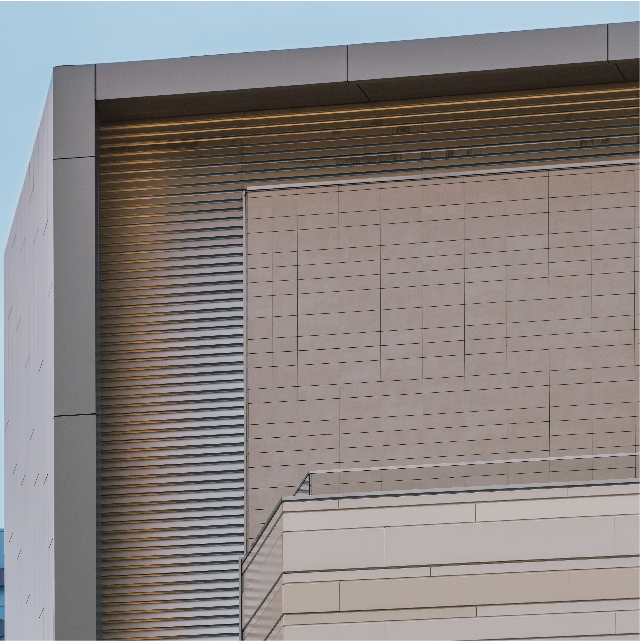 Nordstrom Century City Close view of Porcelain Cladding in combination with other materials